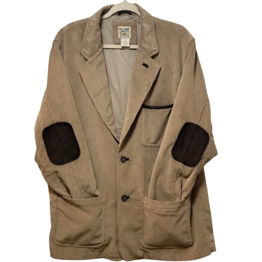 Vintage Travel smith Mens Corduroy Blazer Jacket Tan‎ Elbow Patches Size L